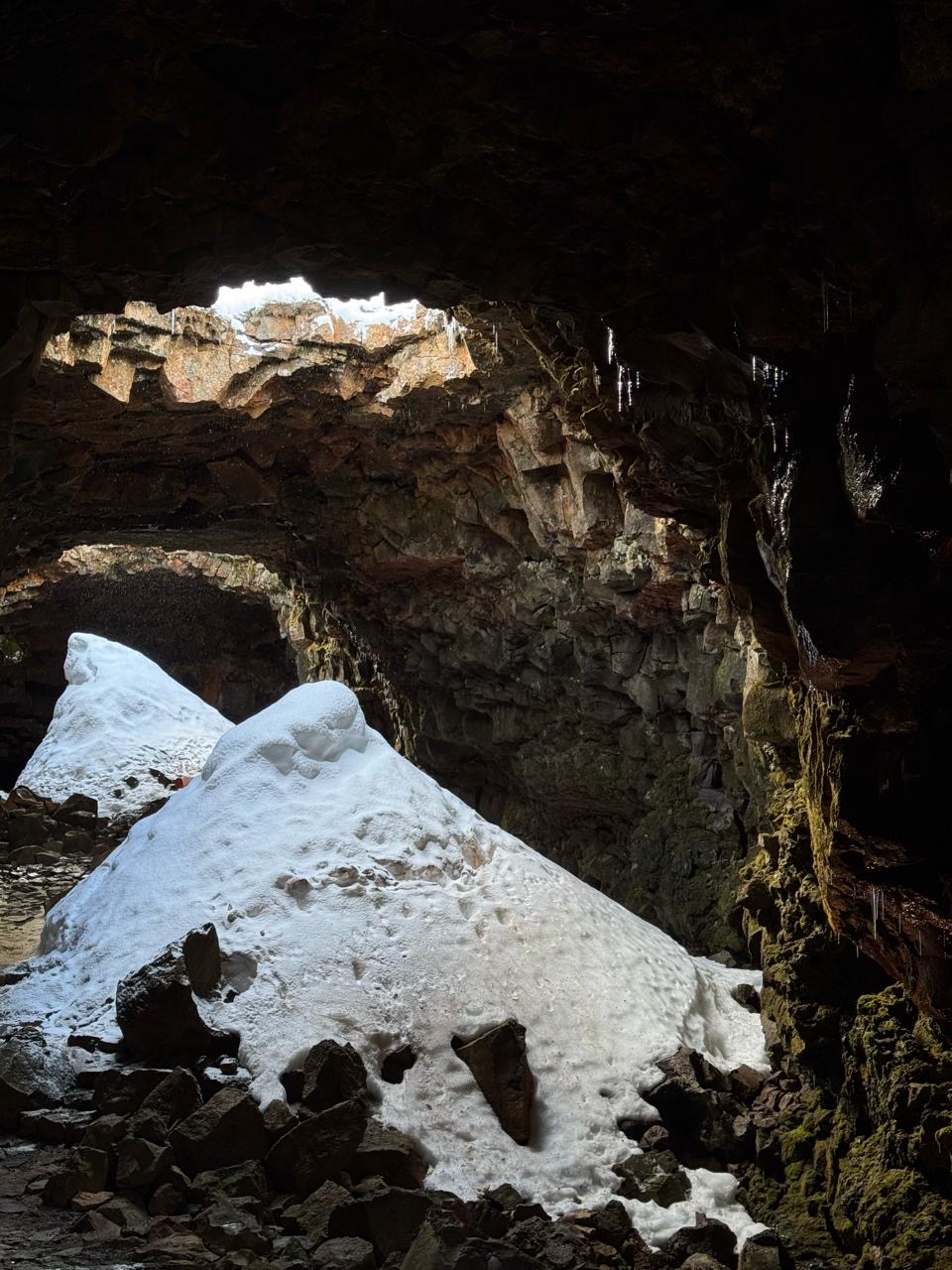 Winter light inside a volcanic cave
