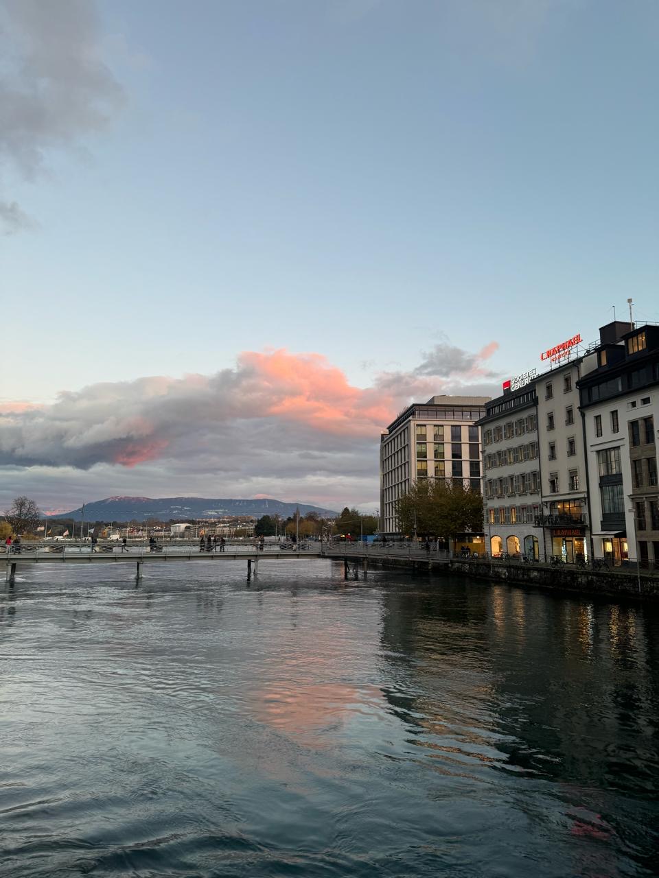Geneva waterfront in evening light